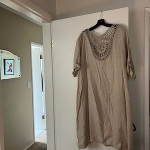 Linen crochet dress Beige